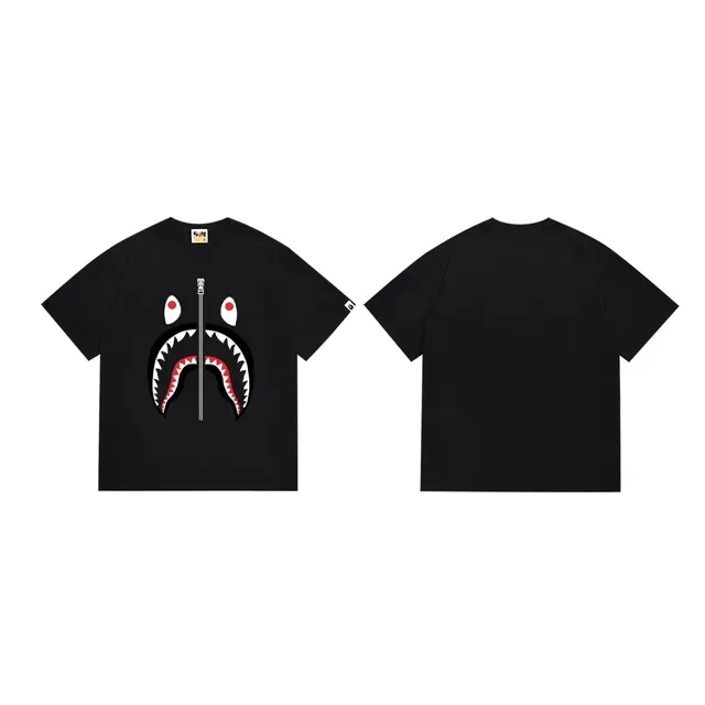 A Bathing Ape تيشيرت هودي القرش أسود أحمر طباعة جرافيك تفاصيل سحاب 4