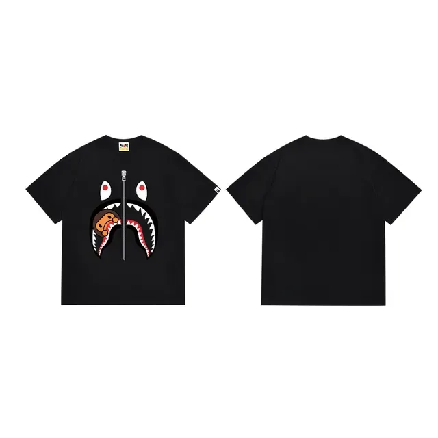 A Bathing Ape Sweat à Capuche Requin Noir et Blanc Imprimé Graphique Détail Fermeture Éclair T-shirt 3