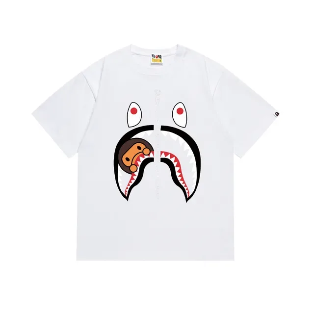 A Bathing Ape Sweat à Capuche Requin Noir et Blanc Imprimé Graphique Détail Fermeture Éclair T-shirt 5