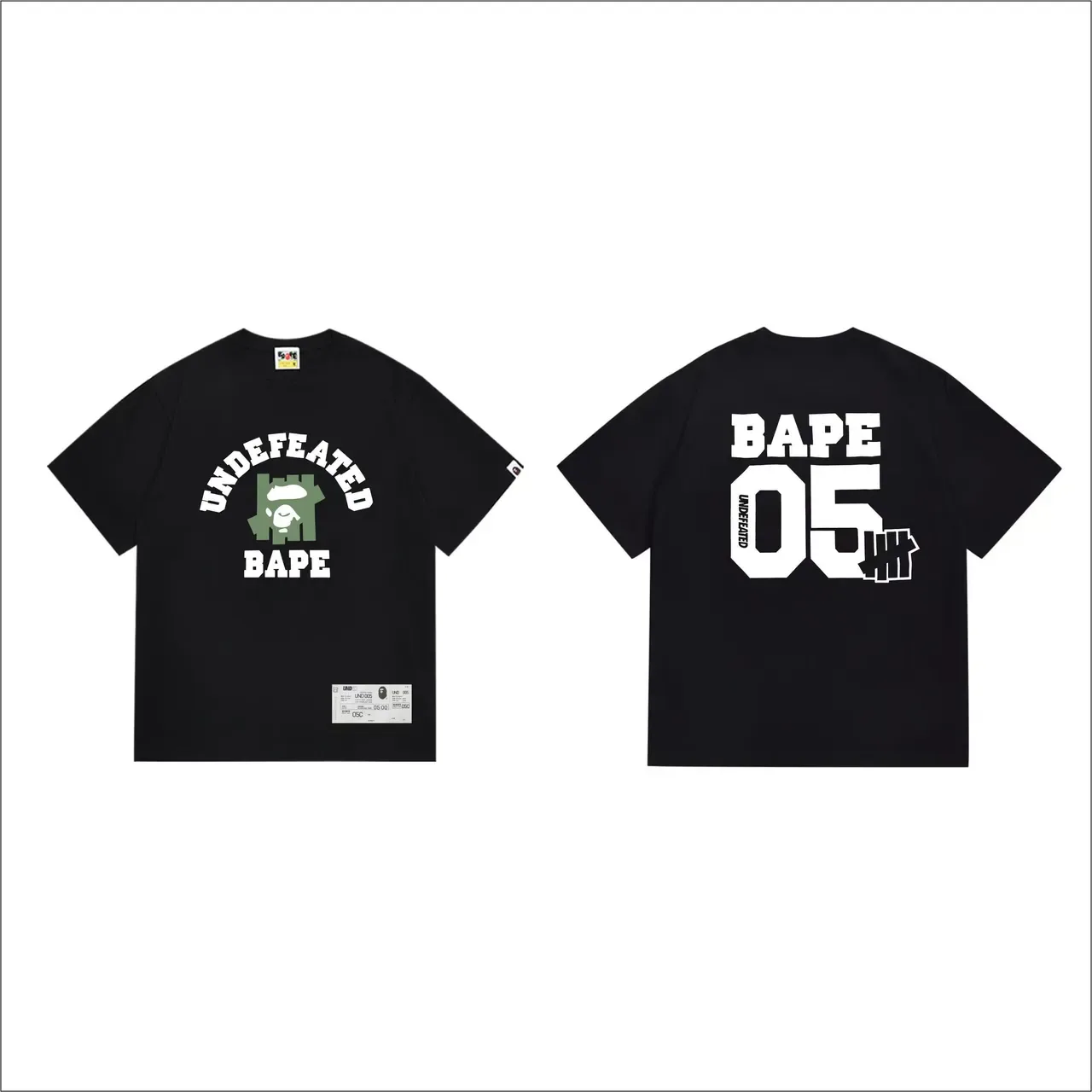 T-shirt à col rond A Bathing Ape UNDEFEATED x BAPE imprimé graphique noir et vert armée 4