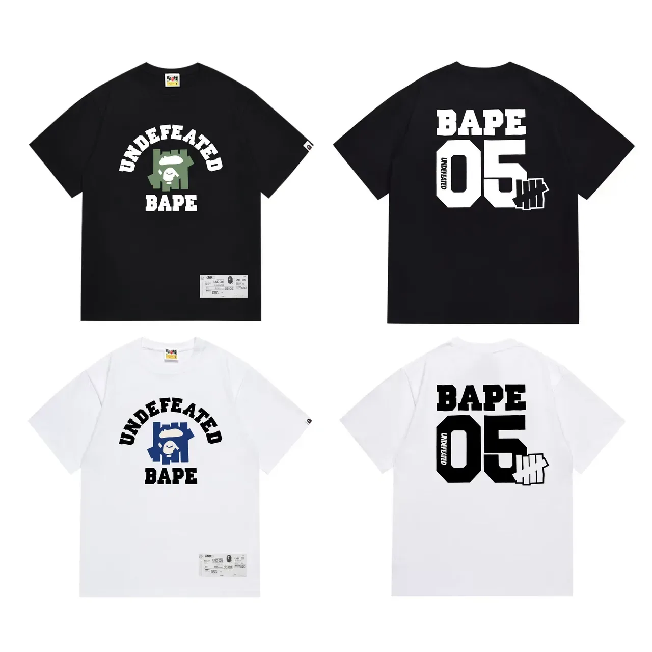 T-shirt à col rond A Bathing Ape UNDEFEATED x BAPE imprimé graphique noir et vert armée 6