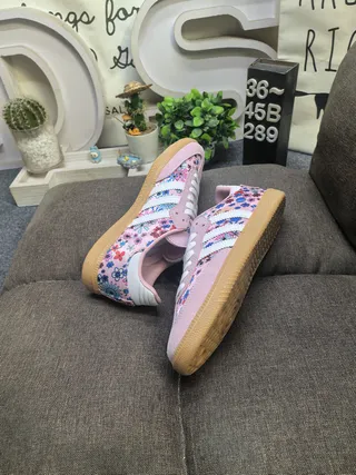 Adidas Beige Marron Tissu Tissé Partie Supérieure Cuir Surimpressions Sneakers Lifestyle 6