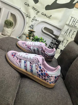 Adidas Beige Marron Tissu Tissé Partie Supérieure Cuir Surimpressions Sneakers Lifestyle 7