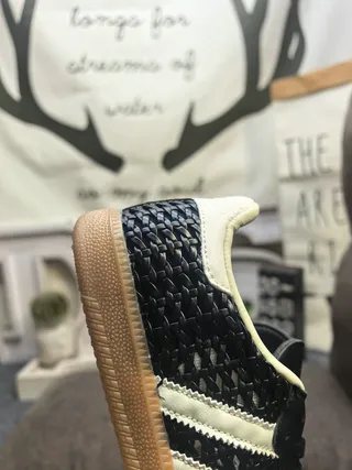 Adidas Beige Marron Tissu Tissé Partie Supérieure Cuir Surimpressions Sneakers Lifestyle 13