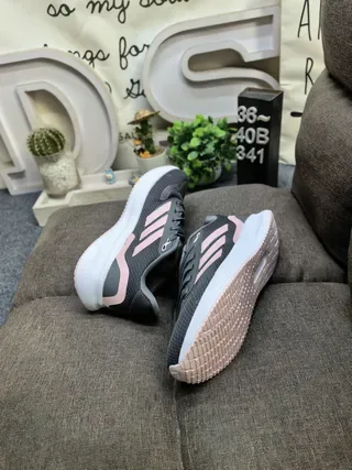 Adidas Zapatillas Lifestyle Negro Plata Malla Tricô Superior Tres Rayas Laterales Marca 6