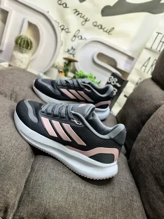 Adidas Zapatillas Lifestyle Negro Plata Malla Tricô Superior Tres Rayas Laterales Marca 7
