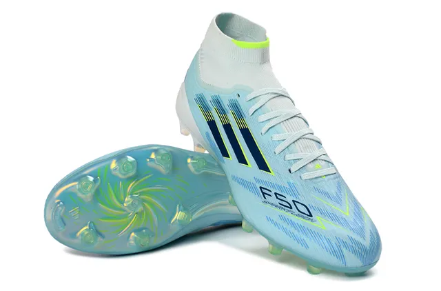 Adidas নীল সবুজ উচ্চ-কাট সক ফিট কলার ট্রান্সলুসেন্ট স্টাড আউটসোল ফার্ম-গ্রাউন্ড সকার শুজ 4