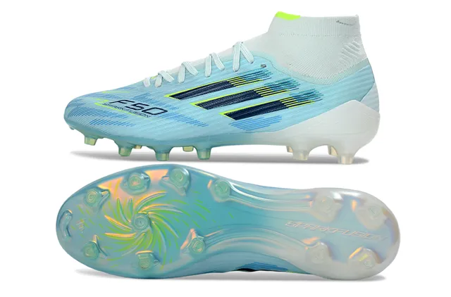 Adidas নীল সবুজ উচ্চ-কাট সক ফিট কলার ট্রান্সলুসেন্ট স্টাড আউটসোল ফার্ম-গ্রাউন্ড সকার শুজ 6