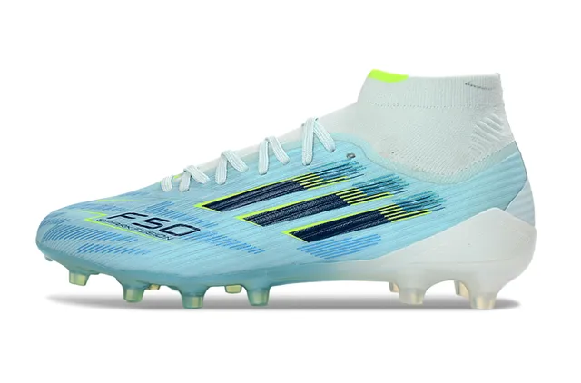 Adidas নীল সবুজ উচ্চ-কাট সক ফিট কলার ট্রান্সলুসেন্ট স্টাড আউটসোল ফার্ম-গ্রাউন্ড সকার শুজ 7