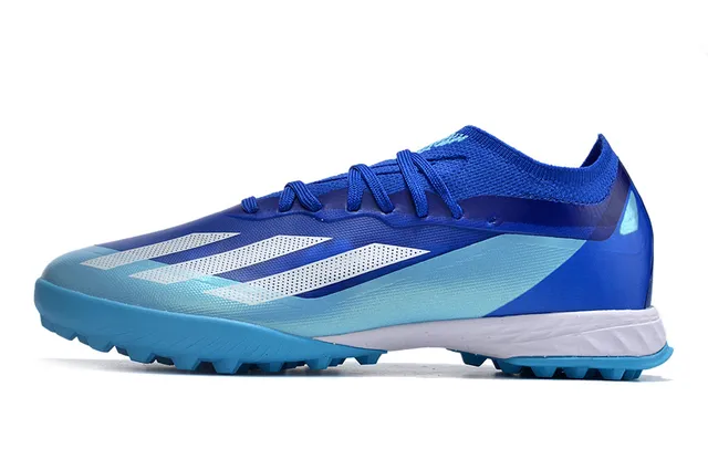 Adidas Sapatos de futebol para grama artificial com upper de malha, cadarços assimétricos e corte baixo de cor azul 7