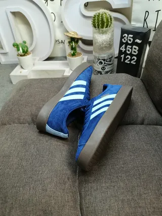 Adidas Blue Navy Suede Upper Three-Stripe Side Panel Lifestyle Sneakers 6