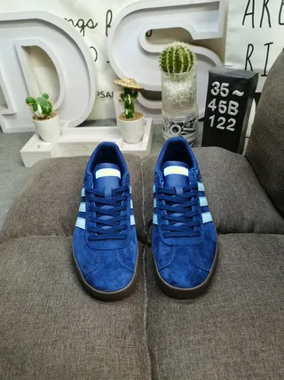 Adidas Blue Navy Suede Upper Three-Stripe Side Panel Lifestyle Sneakers 10