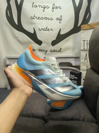 Adidas Tênis Running Azul Laranja com upper de malha engenheirada e overlay de três listras metálicas 5