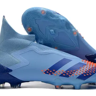 Adidas 蓝色橙色 高切 袜套式鞋面 无鞋带 不对称闭合 硬地足球鞋
