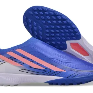 Adidas Blue Pink Laceless Sock-Fit Upper Molded Studs Turf Soccer Shoes