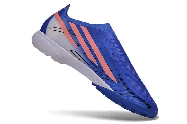 Adidas 蓝色粉色 无鞋带 袜套式 模制钉 草皮足球鞋 2