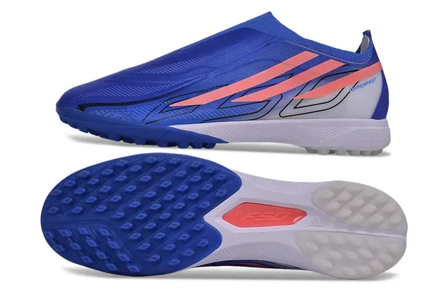 Adidas 蓝色粉色 无鞋带 袜套式 模制钉 草皮足球鞋 6