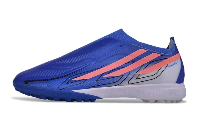 Adidas 蓝色粉色 无鞋带 袜套式 模制钉 草皮足球鞋 7