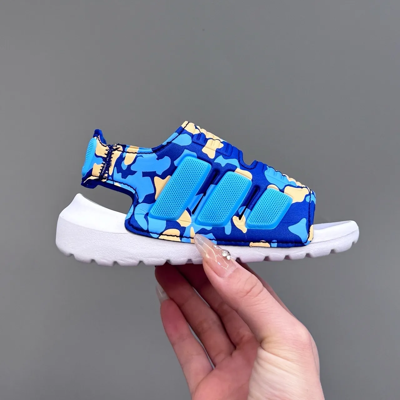 Adidas Blue White Dual-Strap Velcro Closure Camouflage-Print Upper Casual Sandals 12