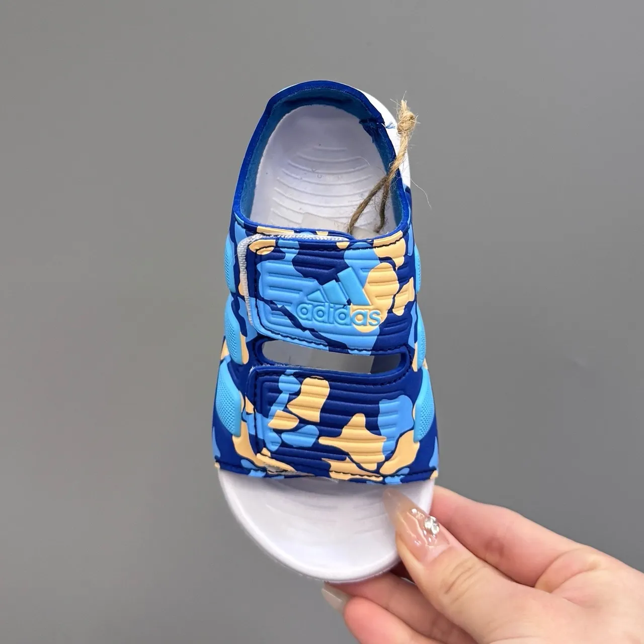 Adidas Blue White Dual-Strap Velcro Closure Camouflage-Print Upper Casual Sandals 15
