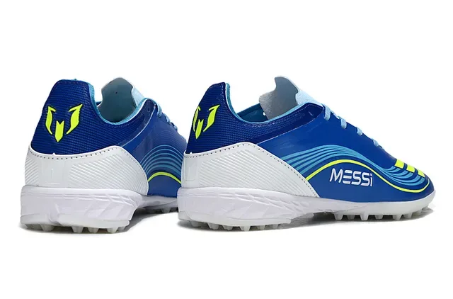 Adidas 蓝黄低帮合成革面荧光条纹草地足球鞋 6