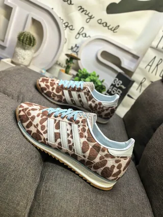 Adidas Brown Blue Leopard-Print Upper Three-Stripe Side Panel Lifestyle Sneakers 7