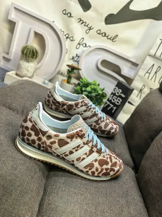Adidas Brown Blue Leopard-Print Upper Three-Stripe Side Panel Lifestyle Sneakers 9