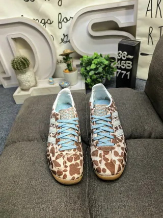 Adidas Brown Blue Leopard-Print Upper Three-Stripe Side Panel Lifestyle Sneakers 10