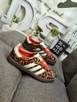Adidas Brown Orange Leopard-Print Upper Three White Stripes Lifestyle Sneakers 9