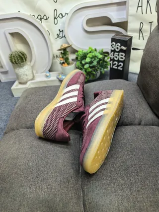 Adidas Bordeaux Beige Tricoté Haut Trois Rayures Panneau Latéral Sneakers 6