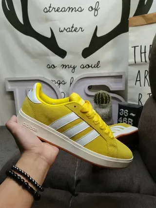 Adidas Campus Amarillo Blanco Low-Top Ante Texturizado Superior Zapatos Lifestyle 5