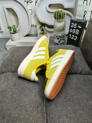 Adidas Campus Amarillo Blanco Low-Top Ante Texturizado Superior Zapatos Lifestyle 6