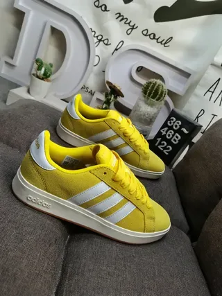 Adidas Campus Amarillo Blanco Low-Top Ante Texturizado Superior Zapatos Lifestyle 9