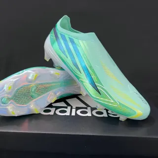 Adidas F50 Vert Bleu Collet Sock-Fit Collar Iridescent Three Stripes Firm-Ground Chaussures de football