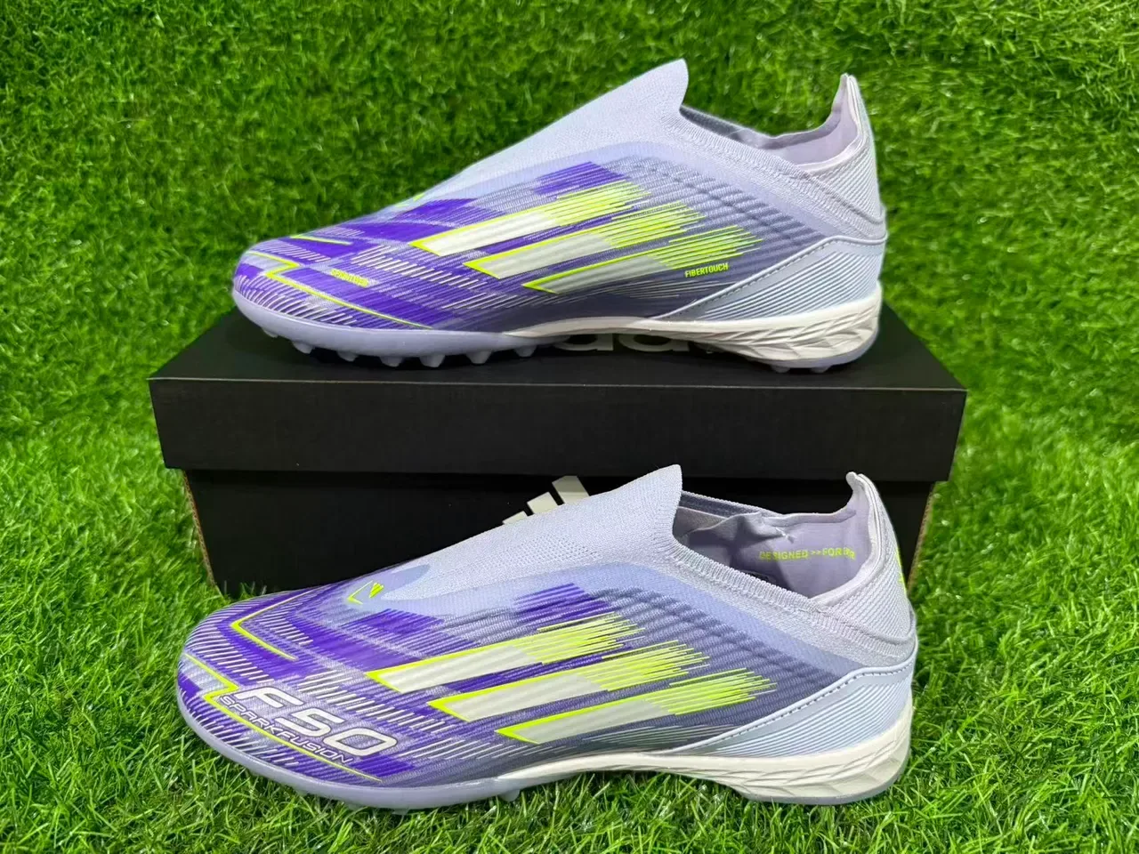 Adidas F50 Sparkfusion Light Gray Purple Neon Lime أحذية كرة القدم للعشب الاصطناعي 7