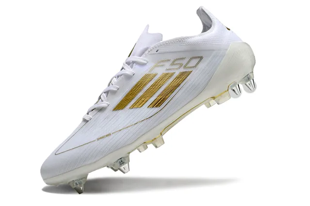 Adidas F50 Chaussures de Football Blanches et Dorées pour Terrain Ferme 3