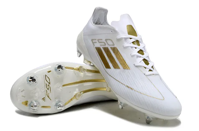 Adidas F50 Chaussures de Football Blanches et Dorées pour Terrain Ferme 4