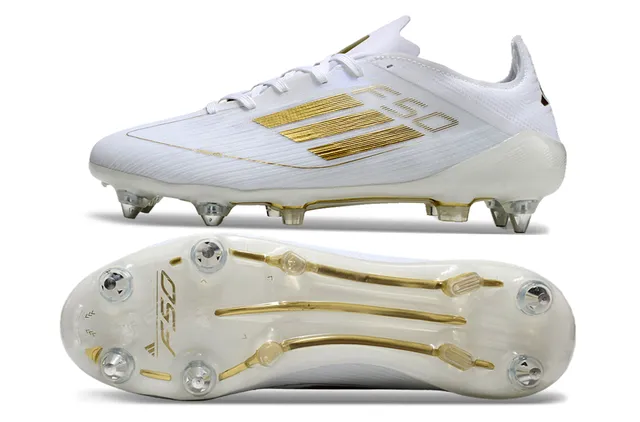 Adidas F50 Chaussures de Football Blanches et Dorées pour Terrain Ferme 6