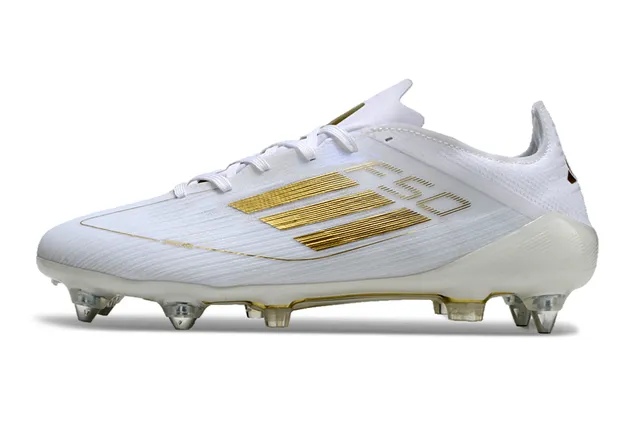 Adidas F50 Chaussures de Football Blanches et Dorées pour Terrain Ferme 7