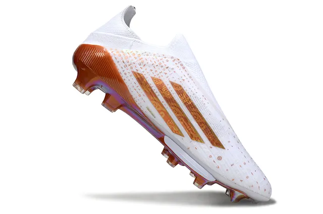 Adidas F50 Blanc Orange Chaussures de football coupe basse tige chaussette superpositions graphiques iridescentes terrain ferme 2
