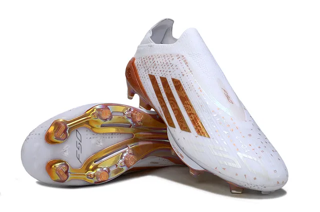 Adidas F50 Blanc Orange Chaussures de football coupe basse tige chaussette superpositions graphiques iridescentes terrain ferme 4