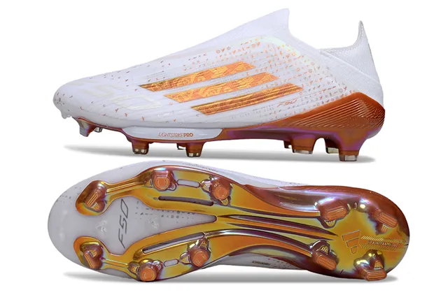 Adidas F50 Blanc Orange Chaussures de football coupe basse tige chaussette superpositions graphiques iridescentes terrain ferme 6
