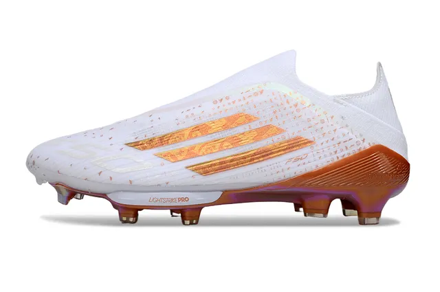 Adidas F50 Blanc Orange Chaussures de football coupe basse tige chaussette superpositions graphiques iridescentes terrain ferme 7