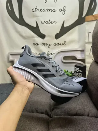 Adidas Gray Black Lightweight Mesh Upper Three-Stripe Side Branding Lifestyle Sneakers 5