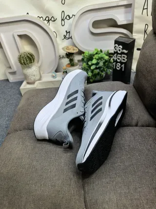 Adidas Gray Black Lightweight Mesh Upper Three-Stripe Side Branding Lifestyle Sneakers 6