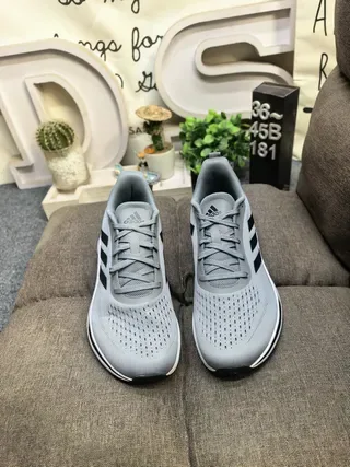 Adidas Gray Black Lightweight Mesh Upper Three-Stripe Side Branding Lifestyle Sneakers 10