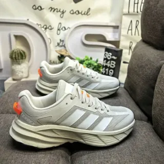 Adidas Gray Orange Sole Three-Stripe Side Panel Chunky Sneakers