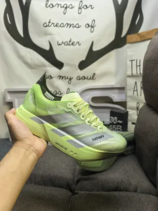 Adidas Green Silver Lightweight Racing Silhouette Mesh And Synthetic Overlay Construction Running Shoes 5