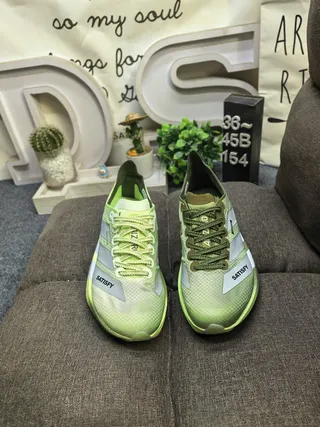 Adidas Green Silver Lightweight Racing Silhouette Mesh And Synthetic Overlay Construction Running Shoes 10