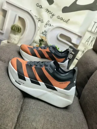 Adidas Orange Black Thick Sculpted Midsole Engineered Mesh Upper Lifestyle Sneakers 7